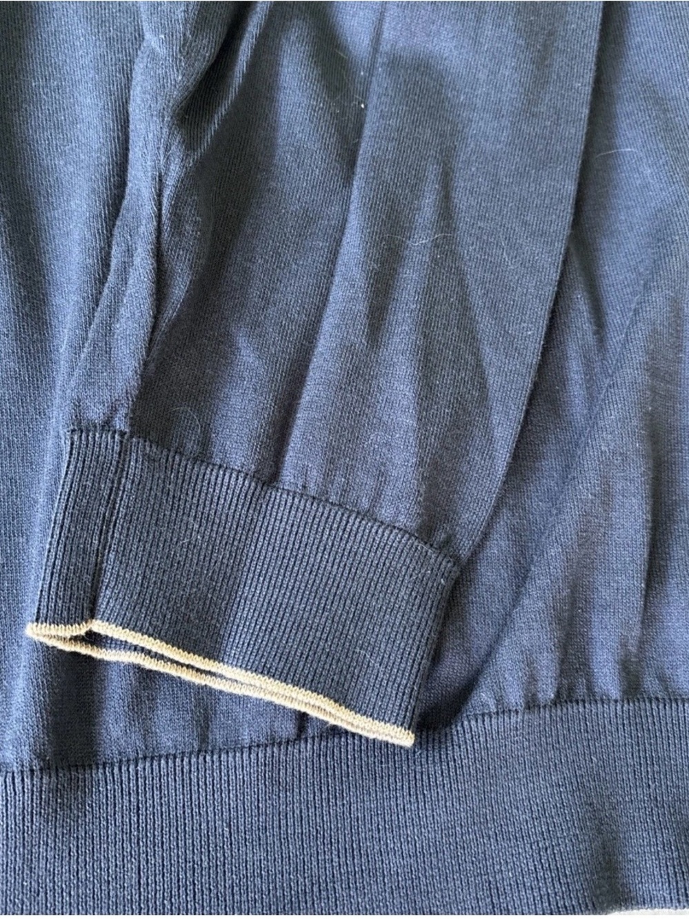 Brunello Cucinelli 💯 Cotton V Neck Navy Sweater with Contrast Trim Sz 54/XL - Picture 4 of 11